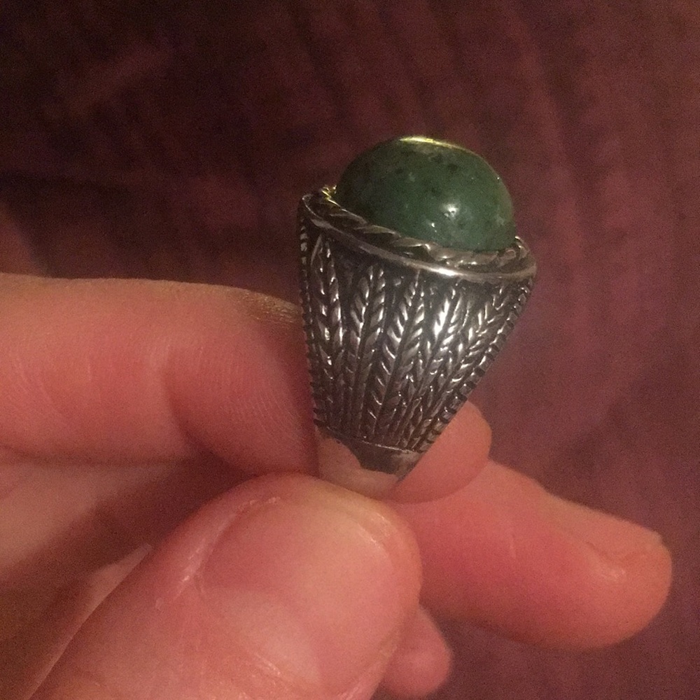 Ruby Zoisite Cabochon Native Feather Ss Ring - image 2